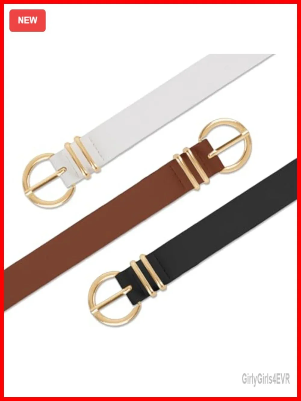 3 Pack Women's Faux Leather Belts with Gold Buckle for Jeans Pants